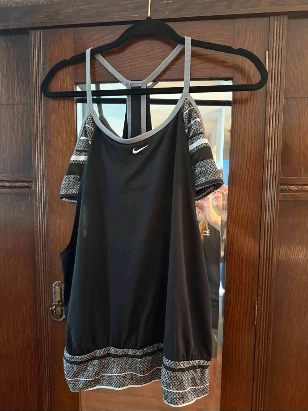 Nike Black Tank Top with Gray Patterned Trim